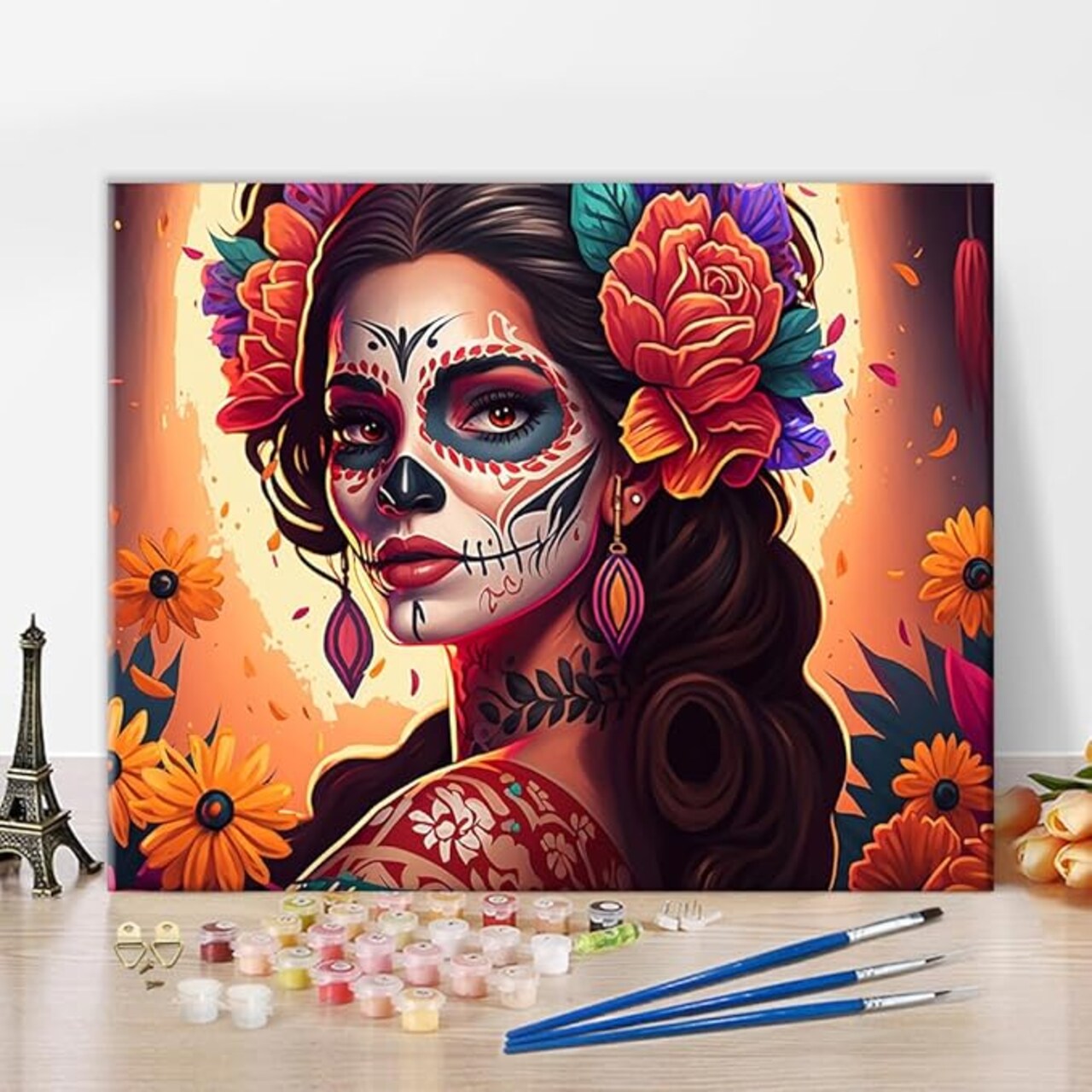 Skull Girl DIY Paint by Number Day of The Dead Paint by Numbers for Adults Beautiful Colorful Flower Art Adult Paint by Numbers Kids on Canvas Paint by Numbers for Adults Beginner 16x20inch